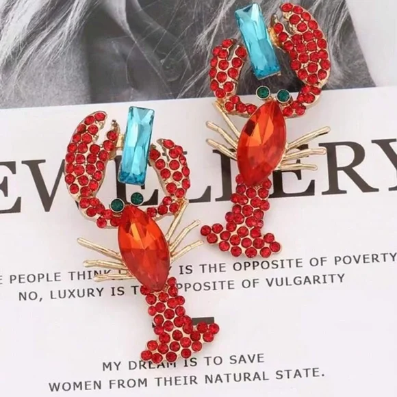 Red and Blue Lobster Earrings never worn - Picture 6 of 7